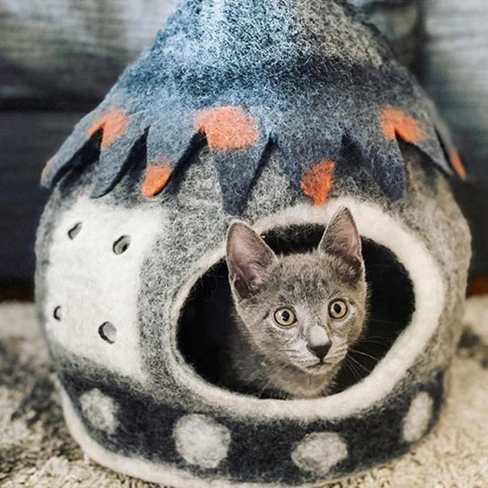 Karma Cat Wool Felt Fairy House Grey