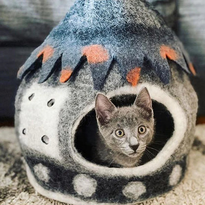 Karma Cat Wool Felt Fairy House Grey