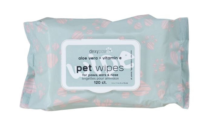 DexyPaws 🍁Cleansing Pet Wipes For Paws, Ears, & Nose, -  Aloe Vera & Vitamin E, 120 Count