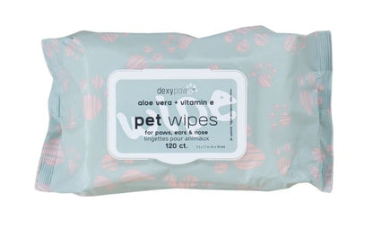 DexyPaws 🍁Cleansing Pet Wipes For Paws, Ears, & Nose, -  Aloe Vera & Vitamin E, 120 Count
