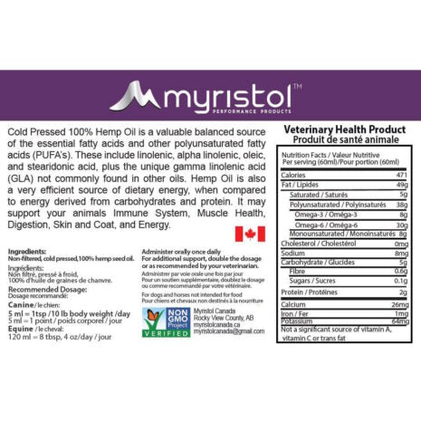 Myristol🍁Performance Products Cold Pressed Hemp Oil for Dogs 500ml
