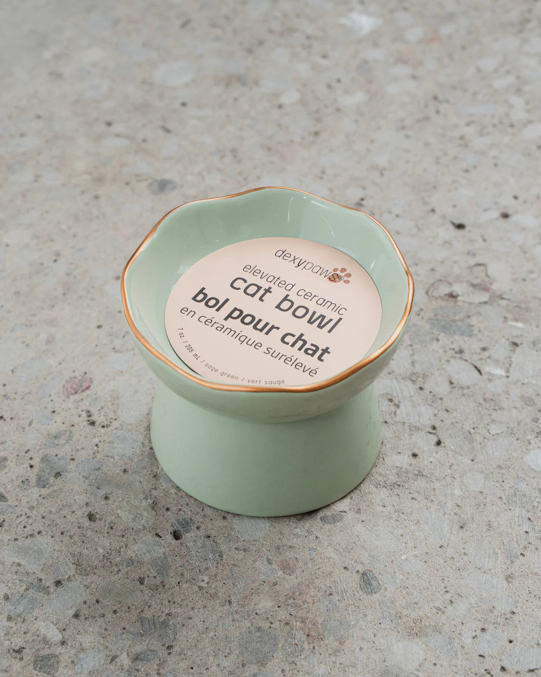 Dexypaws Sage Green Raised Ceramic Cat Bowl