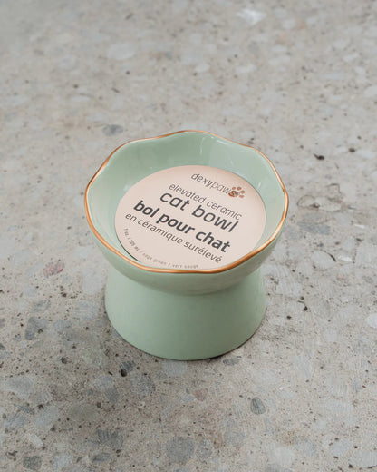 Dexypaws Sage Green Raised Ceramic Cat Bowl
