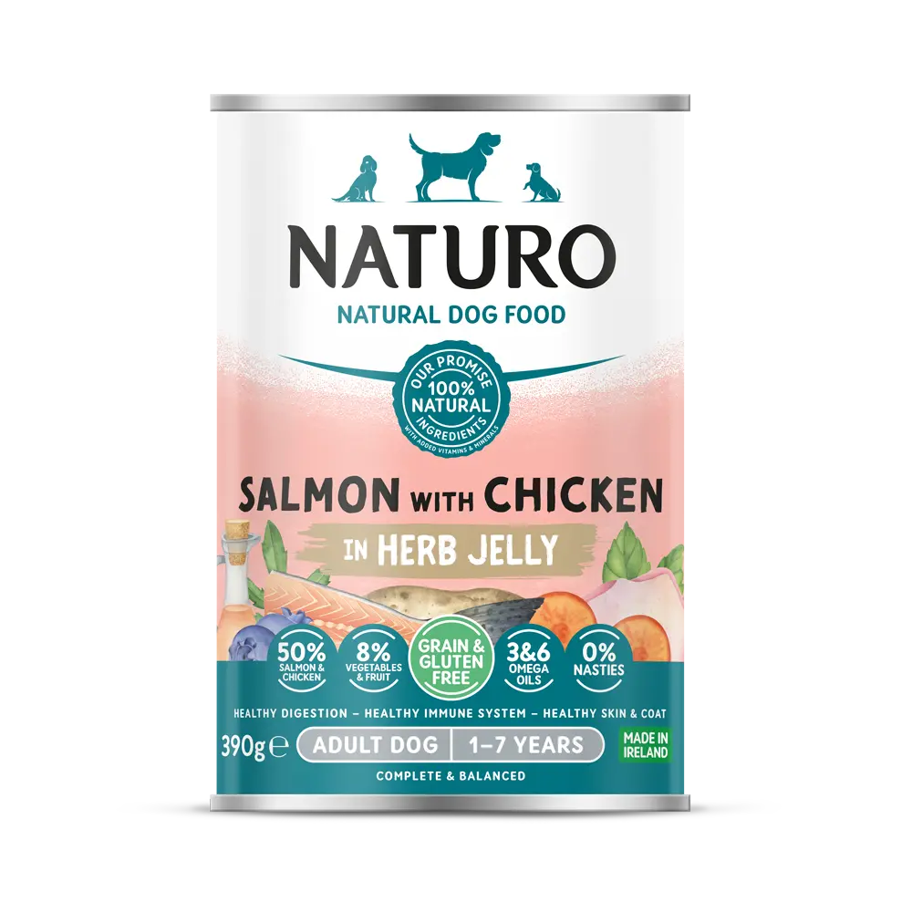 Naturo Grain & Gluten Free Salmon with Chicken and a Medley of Fuit & Vegetables in a Herb Jelly 390g
