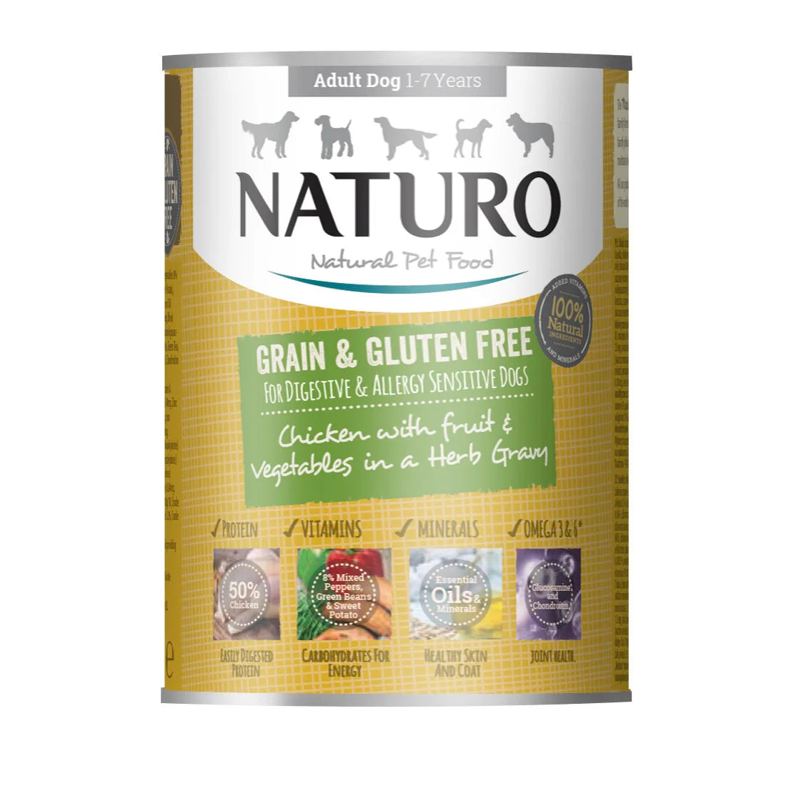 Naturo Grain & Gluten Free Chicken with a Medley of Fruit & Vegetables in Herb Gravy 390g