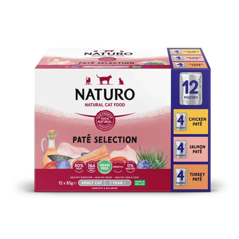 Naturo Cat Variety Pack - Chicken, Salmon and Turkey Pate Pouches 12 x 85g