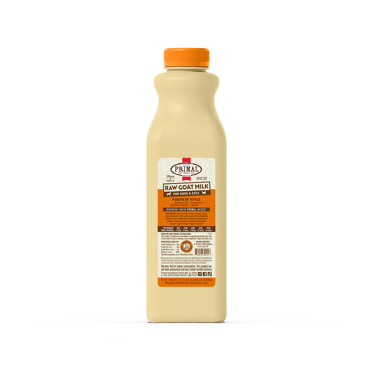 Primal Pumpkin Spice Raw Goat Milk for Cats & Dogs  32oz