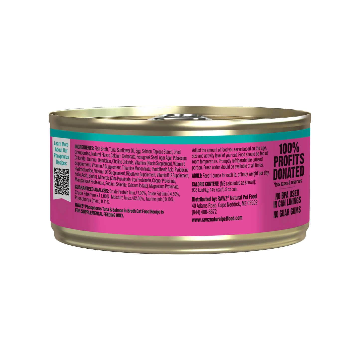 RAWZ Low Phosphorus Tuna and Salmon Pate in Broth Wet Cat Food 5.5oz