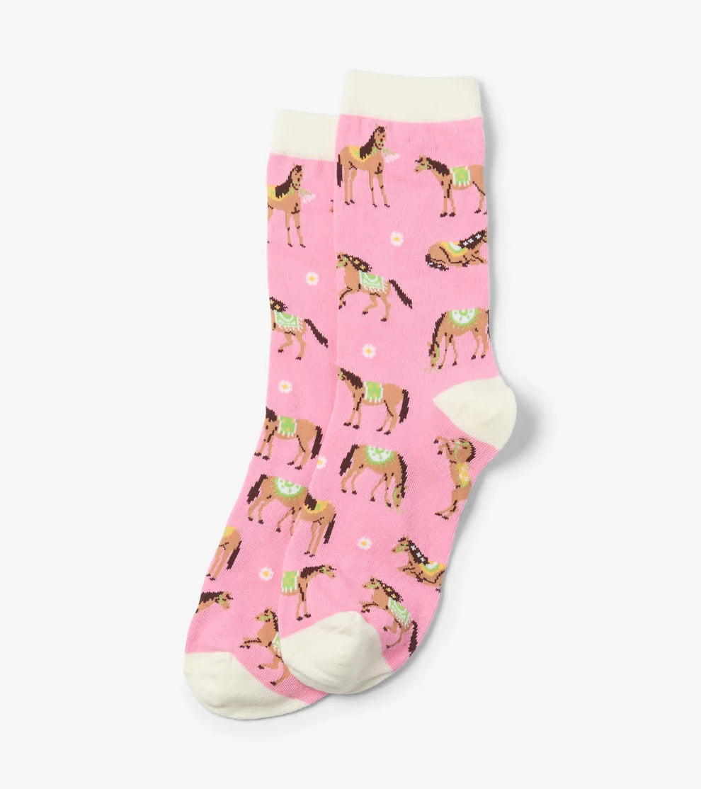 Country Horses 🍁Little Blue House Women's Crew Socks