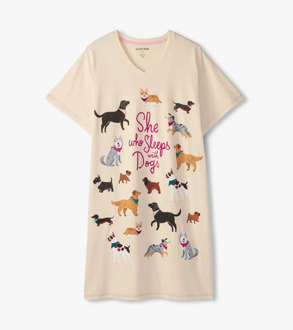 She Who Sleeps with Dogs 🍁 Little Blue House Women's Sleepshirt O/S