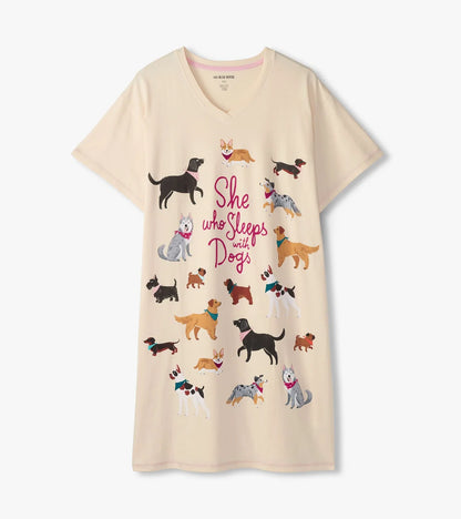 She Who Sleeps with Dogs 🍁 Little Blue House Women's Sleepshirt O/S