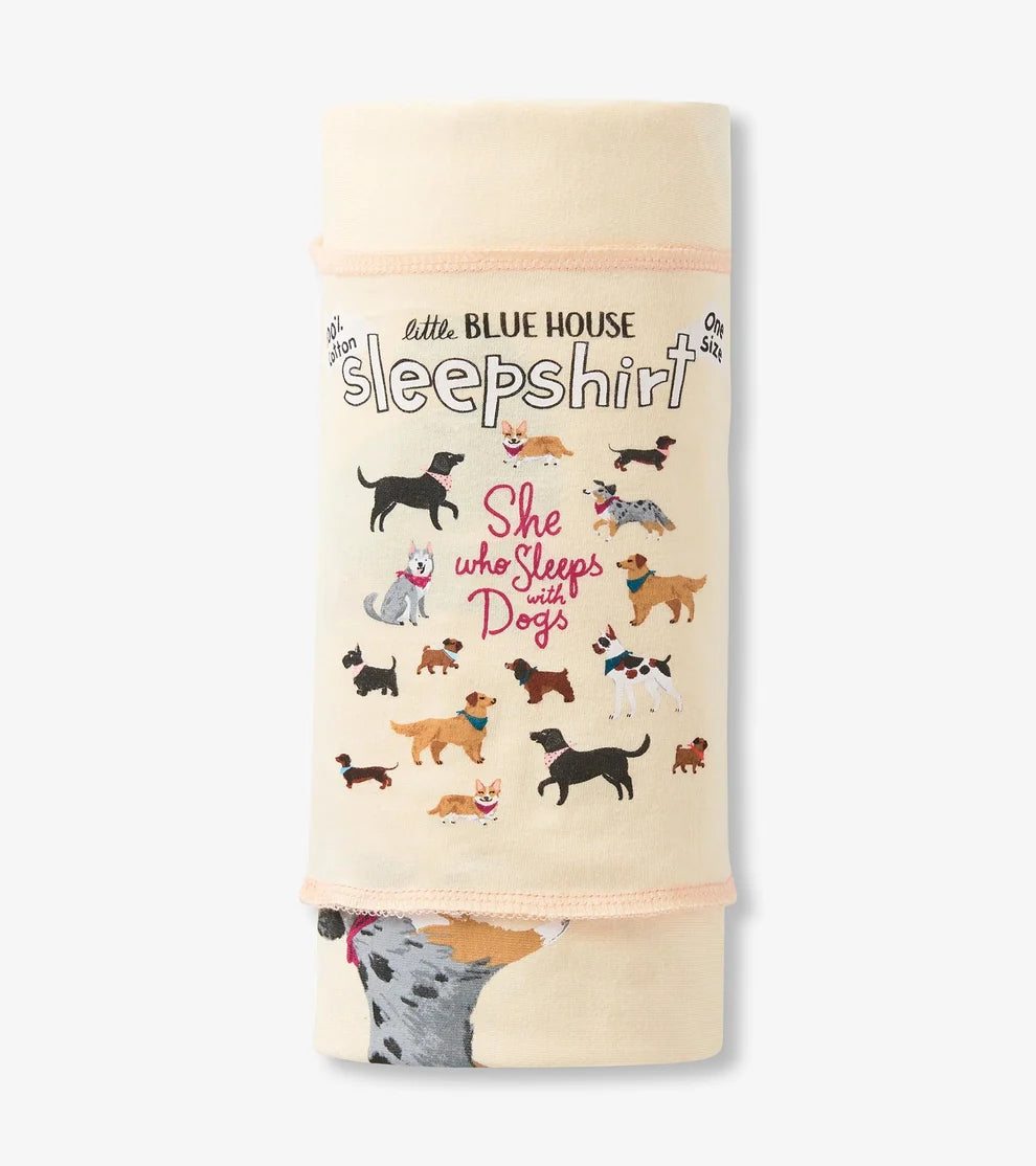 She Who Sleeps with Dogs 🍁 Little Blue House Women's Sleepshirt O/S