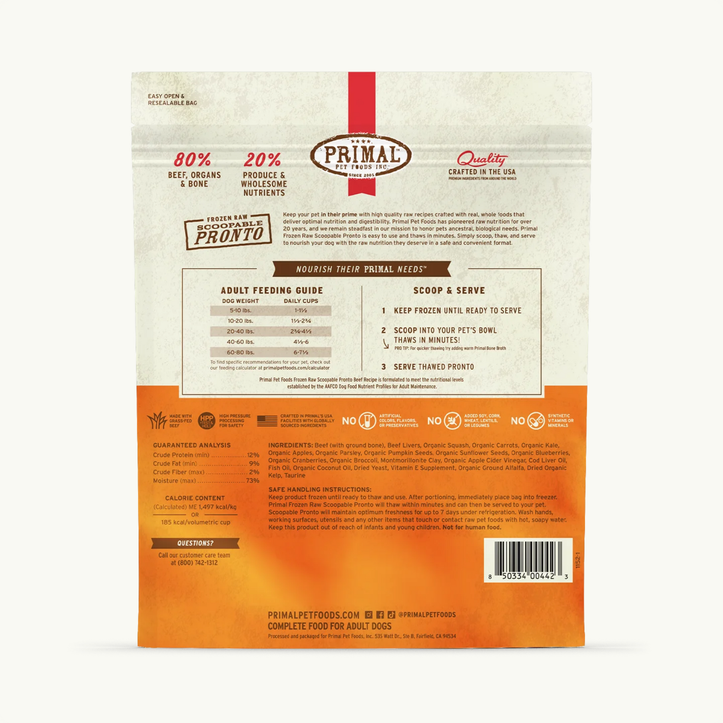 Primal Pet Foods Canine Beef Pronto Formula 4Lb
