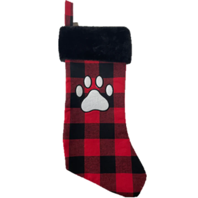SPOT Red/Black Plaid Pawprint Pet Stocking