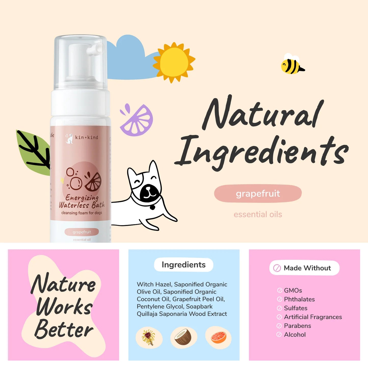 Kin + Kind Energizing Waterless Bath - Grapefruit - 8oz