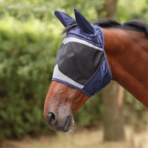 Shires Navy FlyGuard Pro Fine Mesh Fly Mask with Ears & Open Forelock