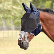 Shires Navy FlyGuard Pro Deluxe Fly Mask with Ears & Nose Fringe