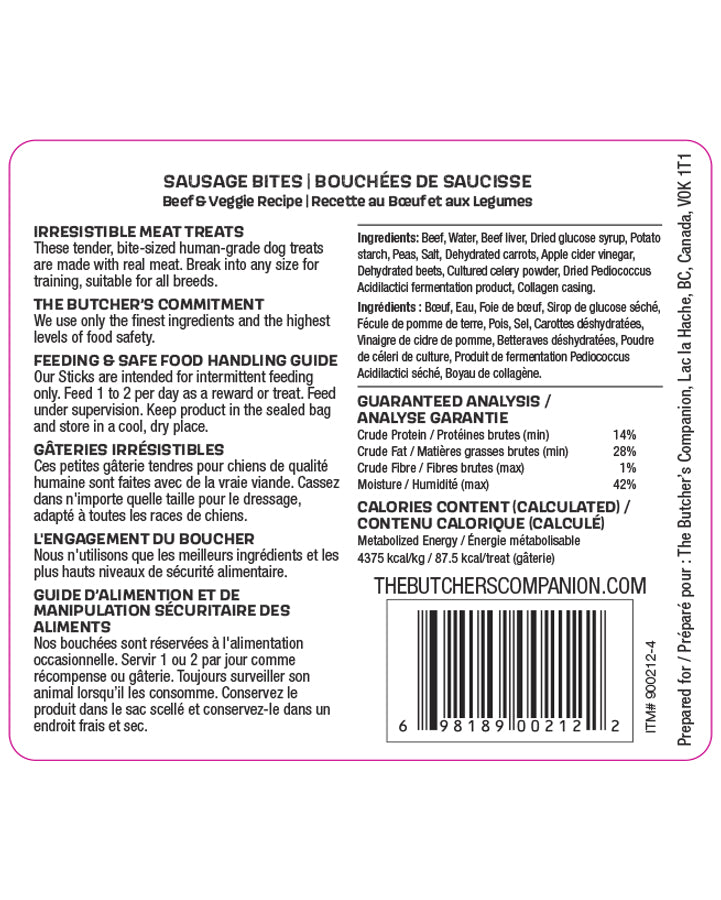 Butcher's Companion Beef & Veggie Sausage Dog Treats