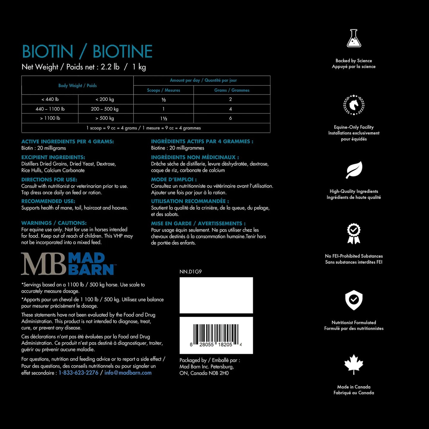 Biotin -  Hoof, Skin + Coat Support 1Kg🍁 MadBarn