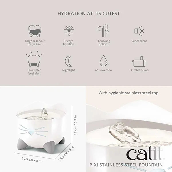 Catit 🍁 PIXI Fountain with Stainless Steel Top 2.5L