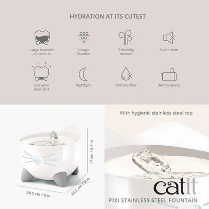 Catit 🍁 PIXI Fountain with Stainless Steel Top 2.5L