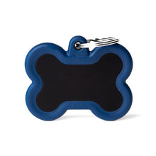 Large Black & Blue Hushtag Bone- Engravable ID Tag