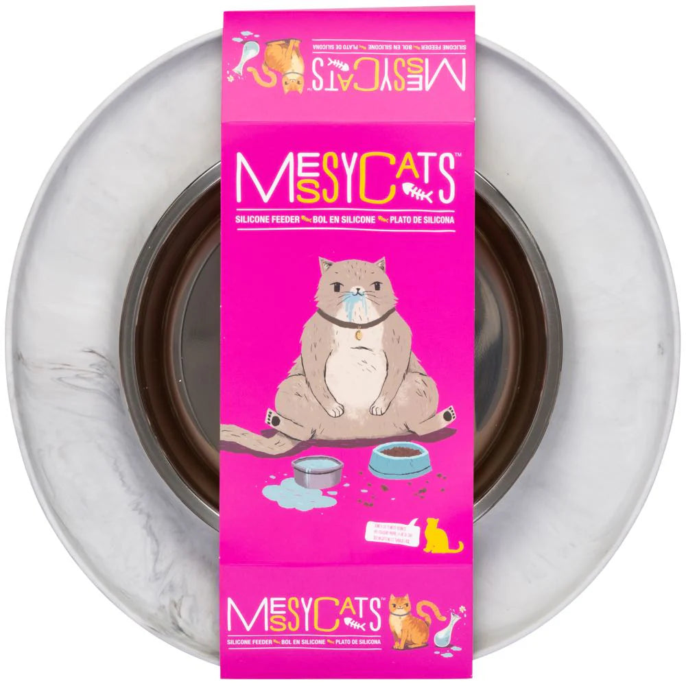 Messy Cats Marble Silicone Feeder w/ Stainless Steel Bowl 1.75cups