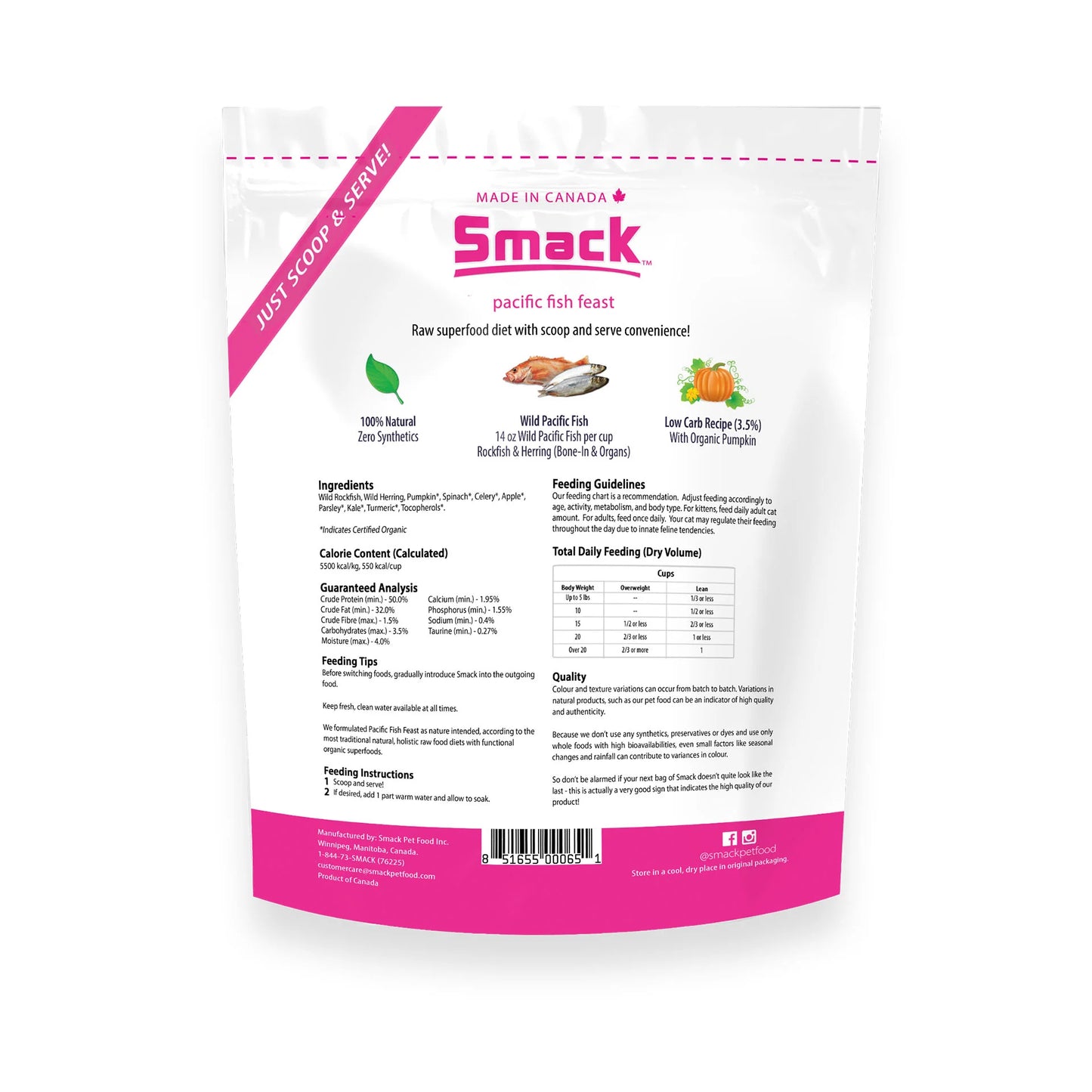 Smack 🍁Pacific Fish Feast Raw Dehydrated Super Food for Cats 250g
