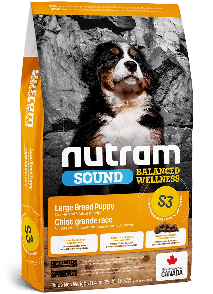 Nutram 🍁Sound (S3) Puppy Large Breed, Chicken and Oats Dog 25lbs