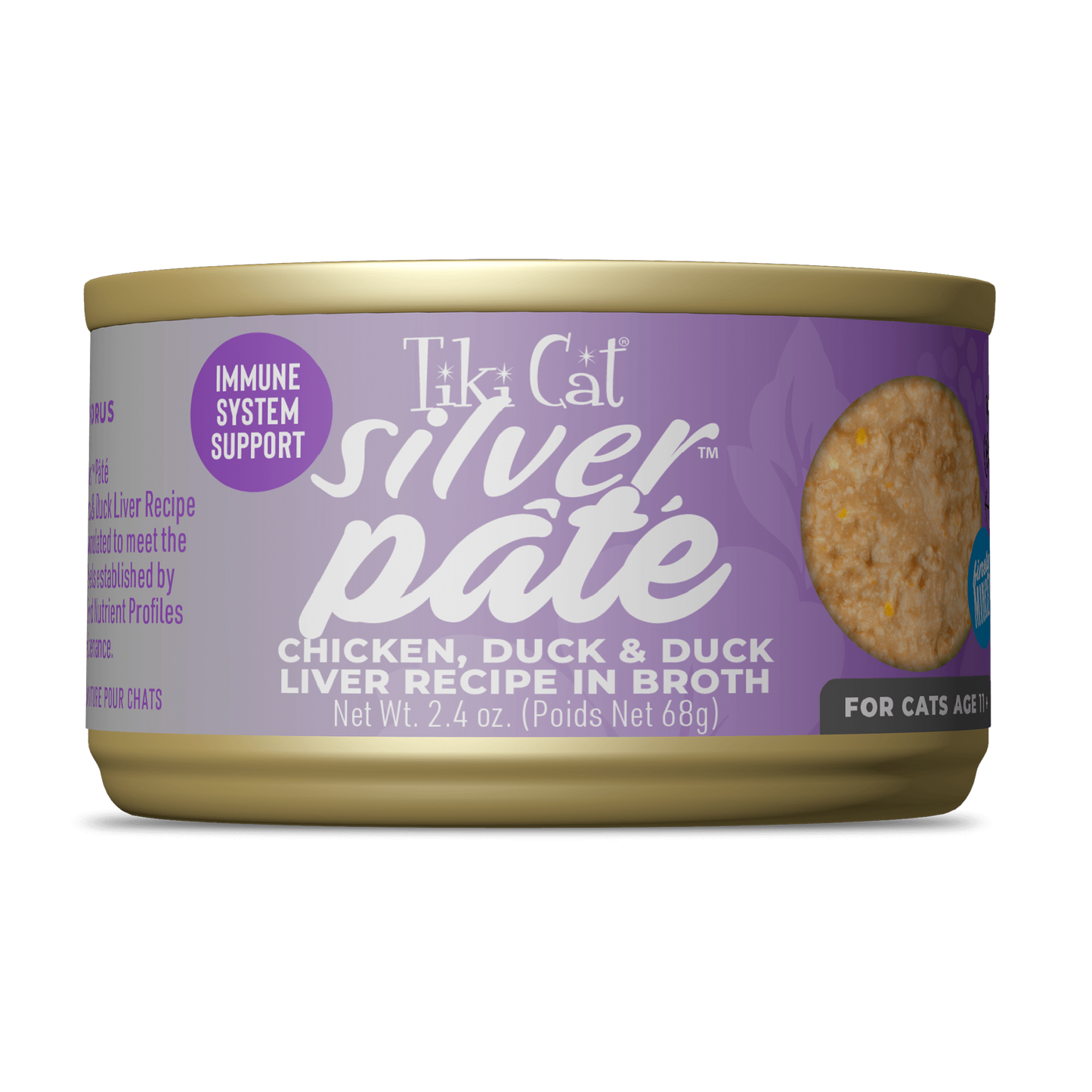 Tiki Cat Silver Pate Chicken, Duck and Duck Liver in Broth Cat Food 2.4oz